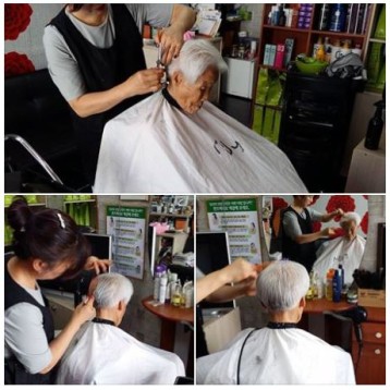 재가장애인과 함께 이미용 서비스 진행 이미지